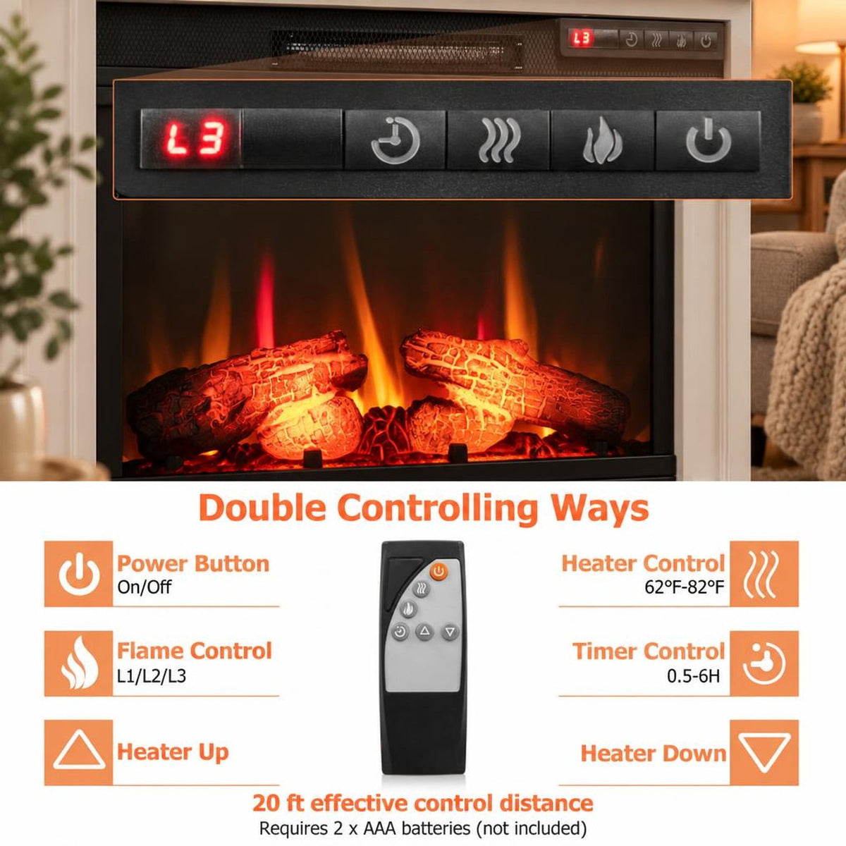 Airfind 26 Inch Infrared Electric Fireplace Insert with Remote Control, Metal Tempered Glass Frame, Black