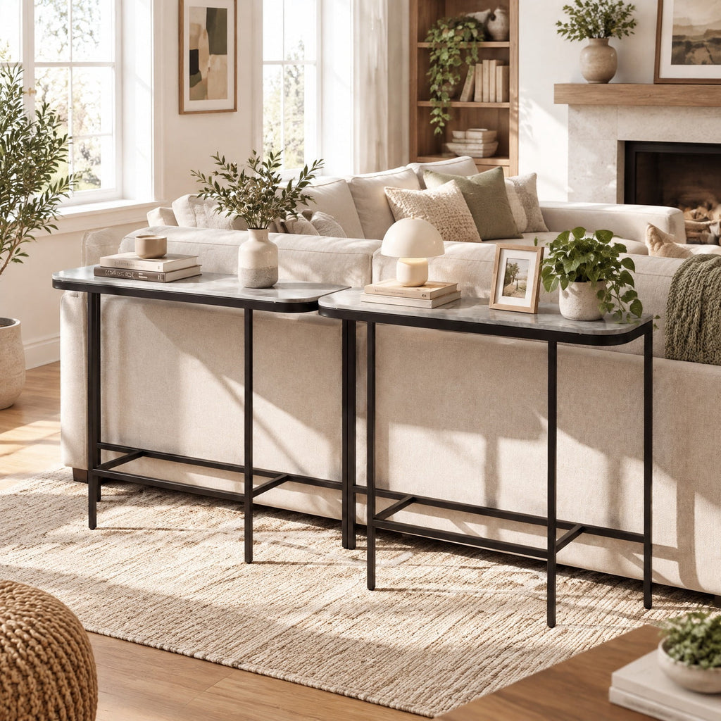 Airfind Console Table 44-Inch Entryway Table with Faux Marble Tabletop and Heavy-Duty Metal Frame, 66 lbs Capacity, Metal Sintered Stone Frame, Gray