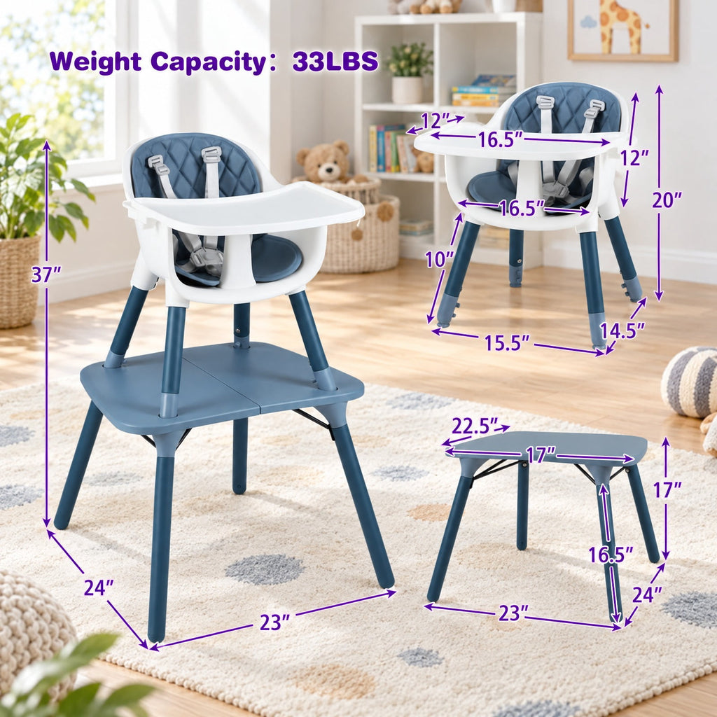 Airfind 4-in-1 Youth Convertible Youth Table Chair Set featuring PU Cushion, 33 lbs Capacity, PU PP Metal Frame, for 6-36 Months, Blue