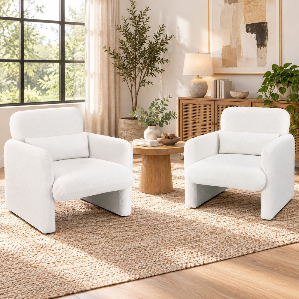Airfind Modern Upholstered Chenille Accent Chair with Removable Lumbar Pillow, 330 lbs Capacity, Chenille Fabric Sponge PP Cotton Wood Frame, White