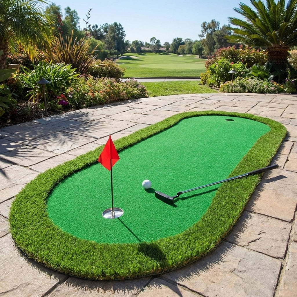 Airfind Foldable Golf Chipping Mat with realistic turf and multiple target holes for backyard practice plus portable case and easy roll-up storage, Green