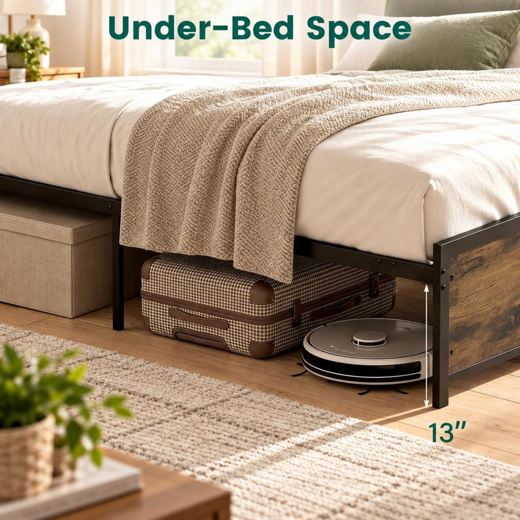 Airfind LED Bed Frame with Power Outlets and Storage Headboard, 1000 lbs Capacity, Engineered Wood Metal MDF Frame