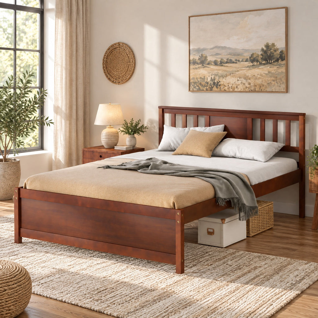Airfind Wooden Platform Bed with Headboard and Wood Slat Support, 440 lbs Capacity, Pine Wood MDF Plywood Twin Frame, Wood