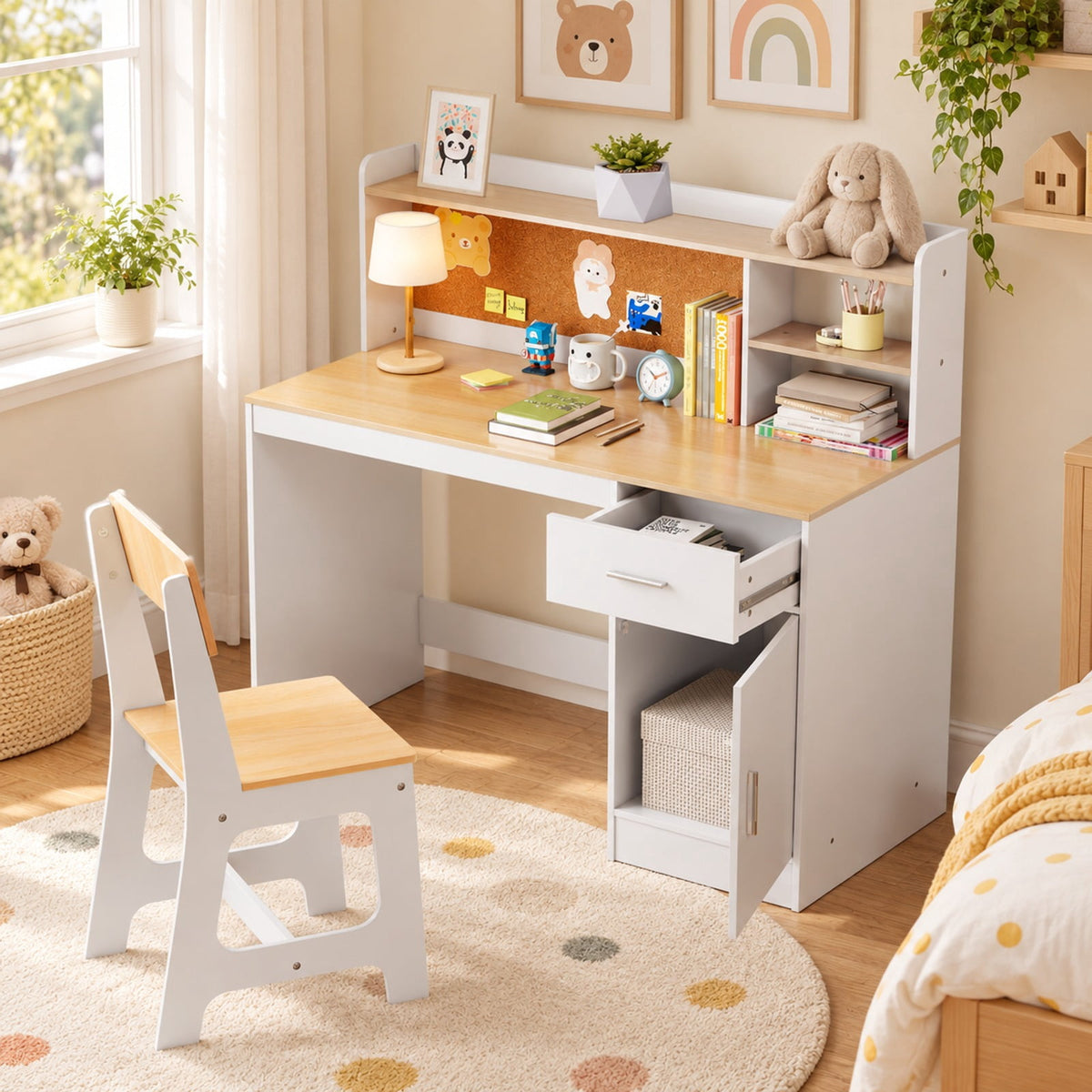 Airfind Youth Study Desk and Chair Set Student Table and Chair, MDF Frame, 132 lbs Capacity, for 3+ Years Old, 43 Inch x 19 Inch x 39.5 Inch Footprint, Natural
