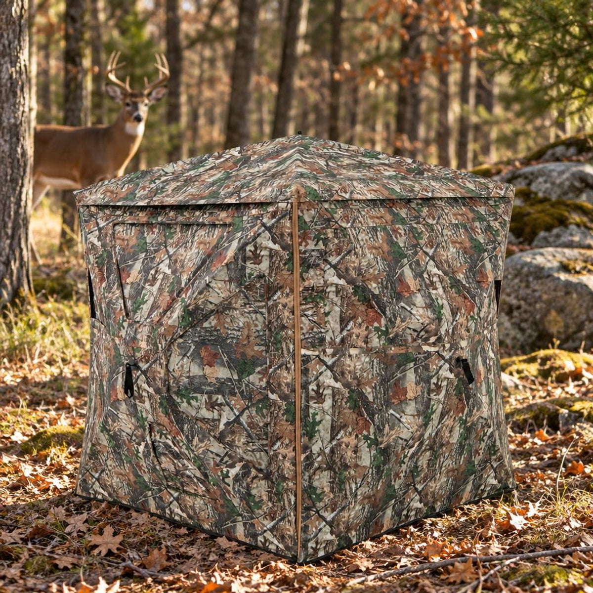 Airfind 5-IN-1 Detachable Hunting Blind for 2-3 People with Skylight, 150D Oxford Fabric PU Coating Fiberglass Pole Frame, Camouflage