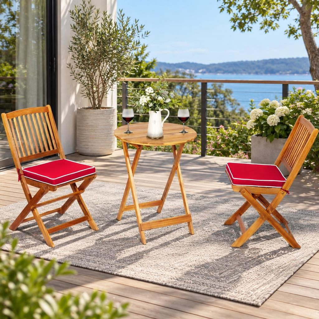 Airfind 3 Pieces Patio Folding Bistro Set with Padded Cushion and Round Coffee Table, 360 lbs Capacity, Acacia wood Frame, Red