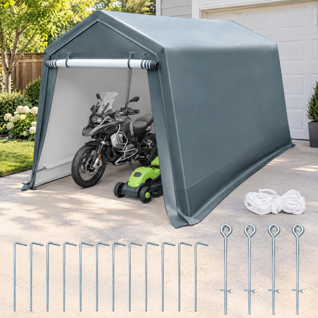 Airfind 8.3 x 14 Feet Outdoor Storage Shed with Roll-Up Zipper Door, Metal Fabric Frame, 8.3 x 14 x 7.5 ft Footprint, Gray