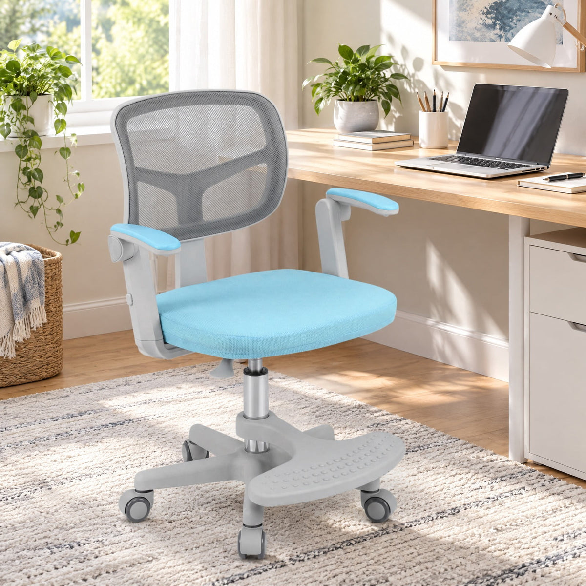 Airfind Kids Desk Chair Children Study Chair with Adjustable Height Armrest and Footrest, 330 lbs Capacity, PU Frame, Blue