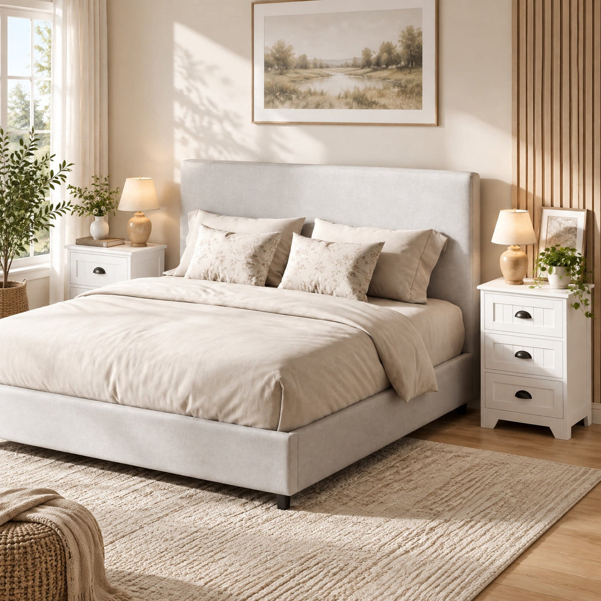 Airfind 3 Drawers End Storage Wood Side Nightstand, 88 lbs Capacity, P2 MDF Frame, 18 x 12 x 27 Footprint, White