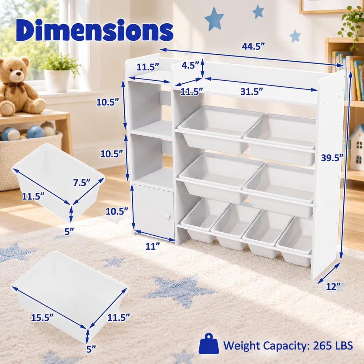 Airfind 4-Tier Kids Toy Storage Organizer Bookshelf and Toy Storage Rack with Door, 22 lbs Capacity, PP Metal MDF Frame, White