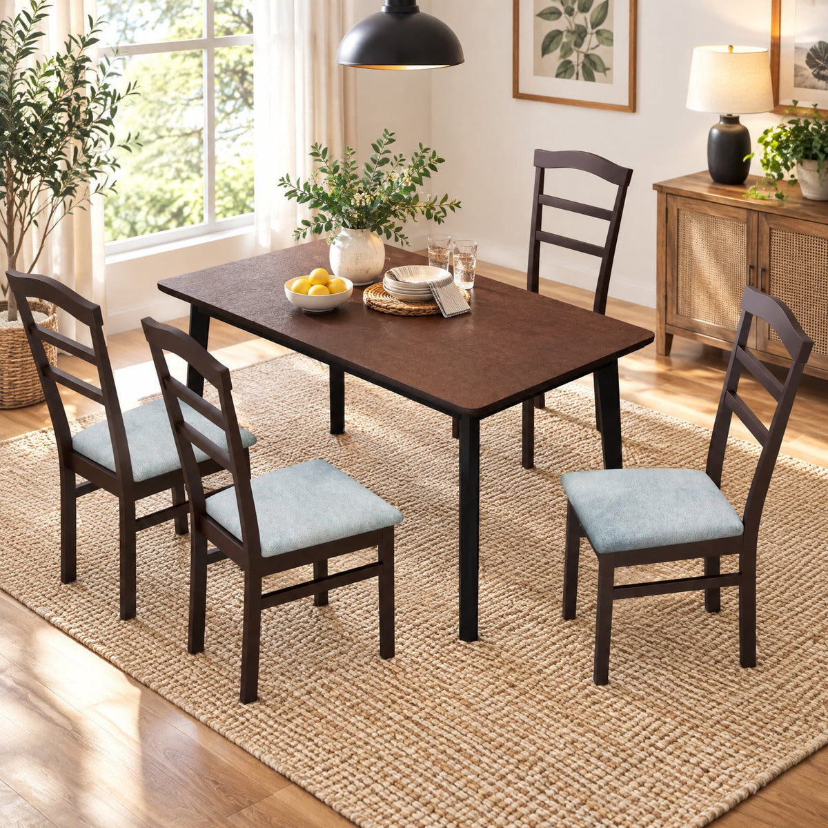 Airfind Wooden Dining Chair Set of 2 Linen Fabric Upholstered Kitchen Chairs Farmhouse Side Accent Chairs, Chair 265 lbs Capacity, Coffee+Grey