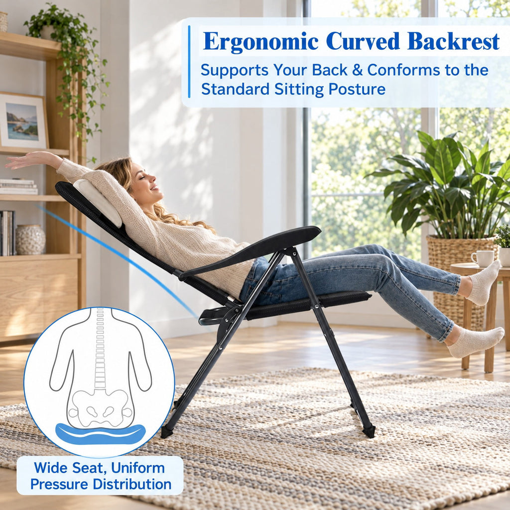Airfind Set of 4 Patio Folding Chairs with Adjustable Backrest, 300 lbs Capacity, Steel oxford fabric sponge Frame, 28 x 23 x 40 Footprint, Black
