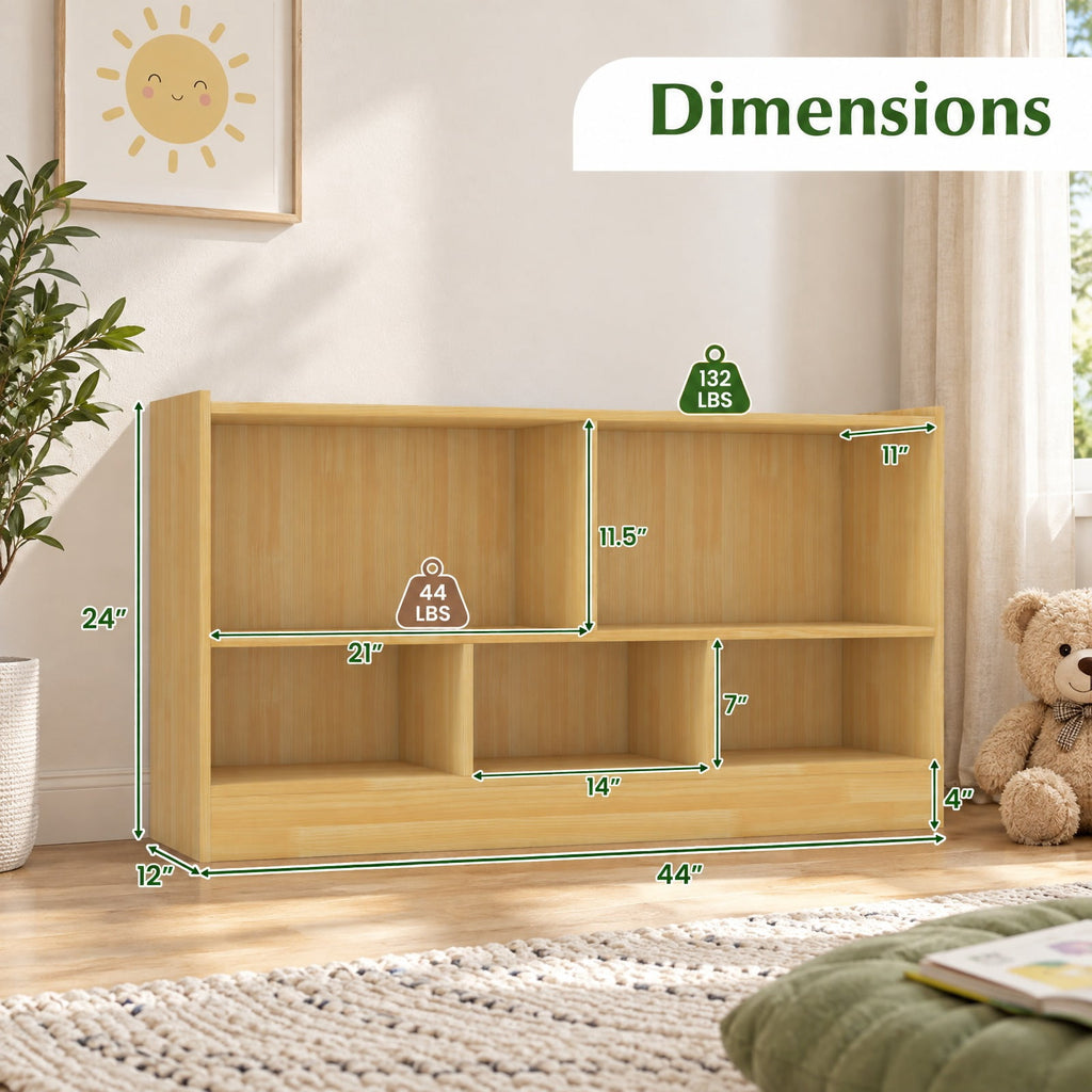 Airfind Kids 5-Cube Bookcase and Toy Storage Organizer, 2-Tier Low Shelf, 44 Inches Wide, for Playroom and Bedroom, Beige