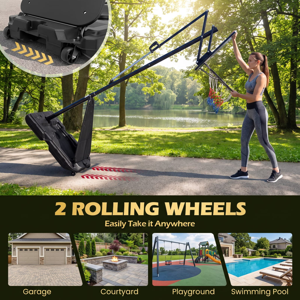 Airfind Portable Basketball Hoop with 4.9 to 10 Foot Adjustable Height Shatterproof PC Backboard Rebounder and Ball Storage for Backyard, Black