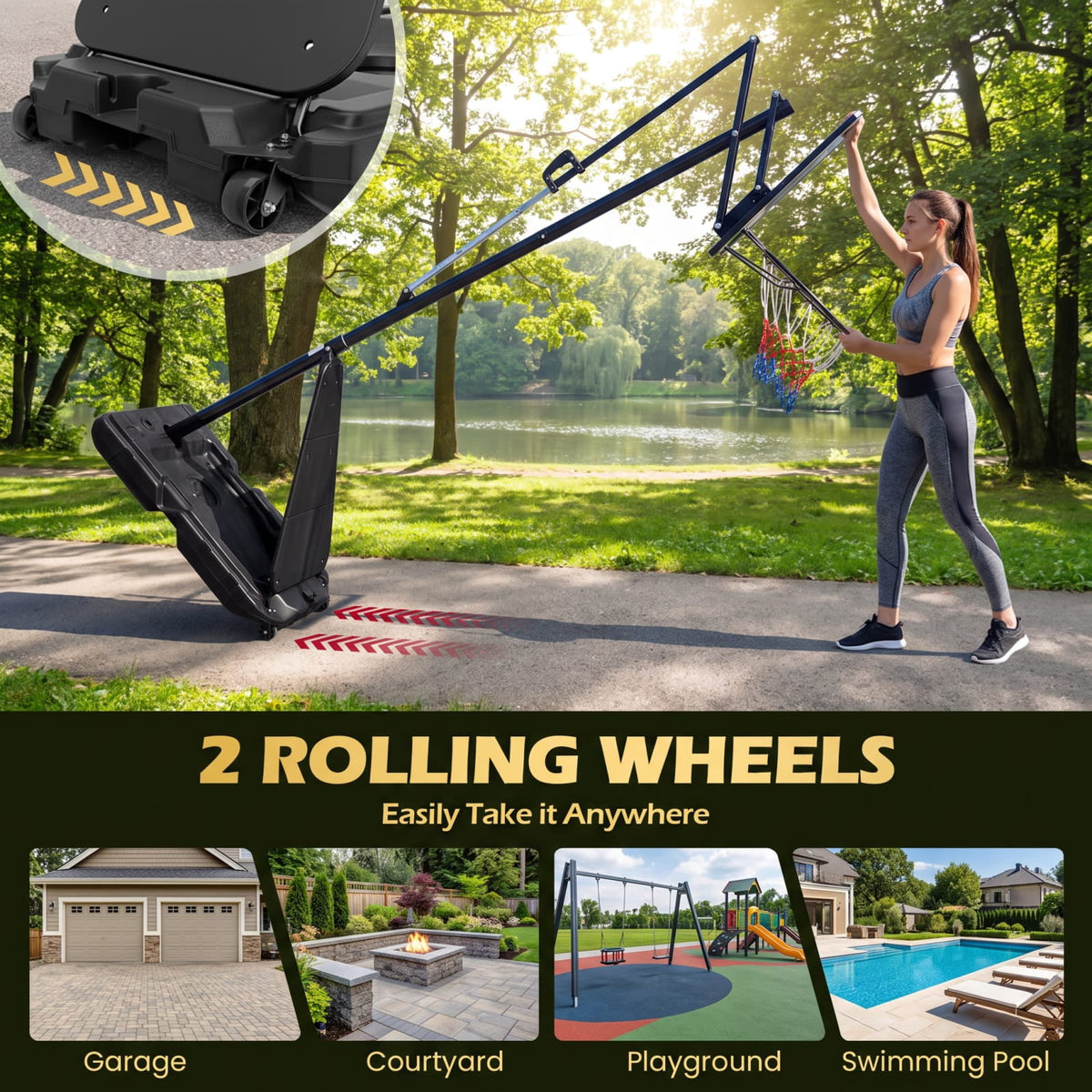 Airfind Portable Basketball Hoop with 4.9 to 10 Foot Adjustable Height Shatterproof PC Backboard Rebounder and Ball Storage for Backyard, Black