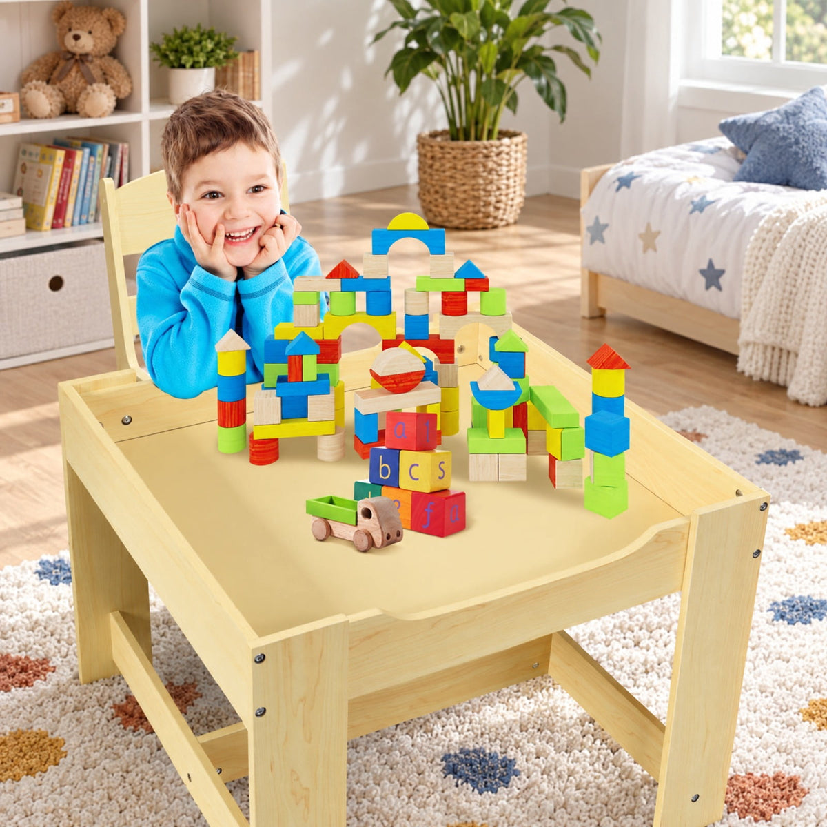 Airfind Kids Table Chairs Set With Storage Boxes Blackboard Whiteboard Drawing, P2 MDF Applicable age 3-7 Years Frame, 24.5 Inch x 24.5 Inch x 19 Inch Footprint