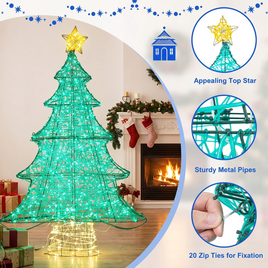 Airfind 4 Feet Lighted Artificial Christmas Tree with 520 LED Lights and Top Star, Metal Copper PVC Large Frame, Green and Yellow