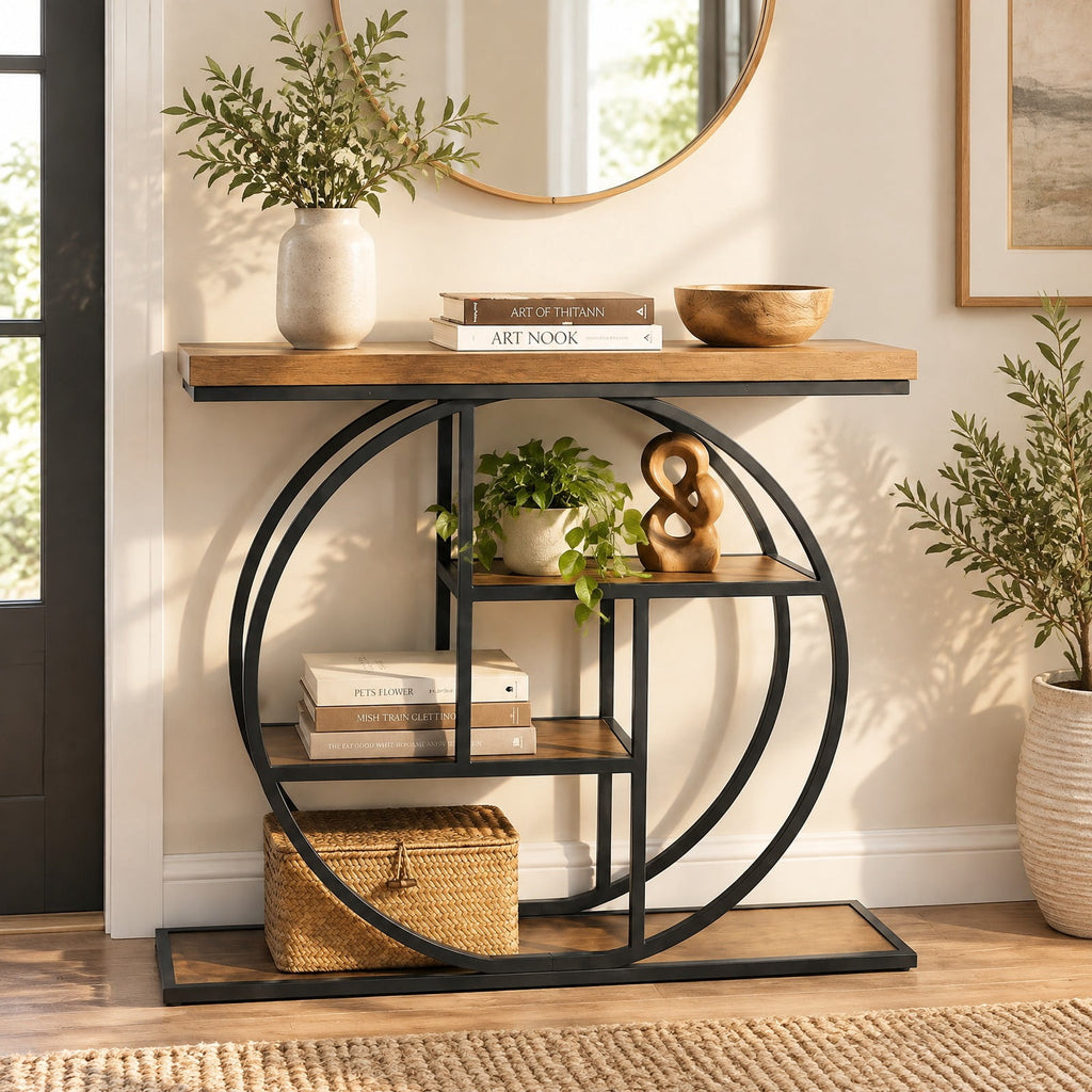 Airfind 4-Tier Console Table 41 Inches Entryway Table with Storage Shelves, 110 lbs Capacity, MDF Metal Frame, 41 Inch x 12 Inch x 31 Inch Footprint, Brown