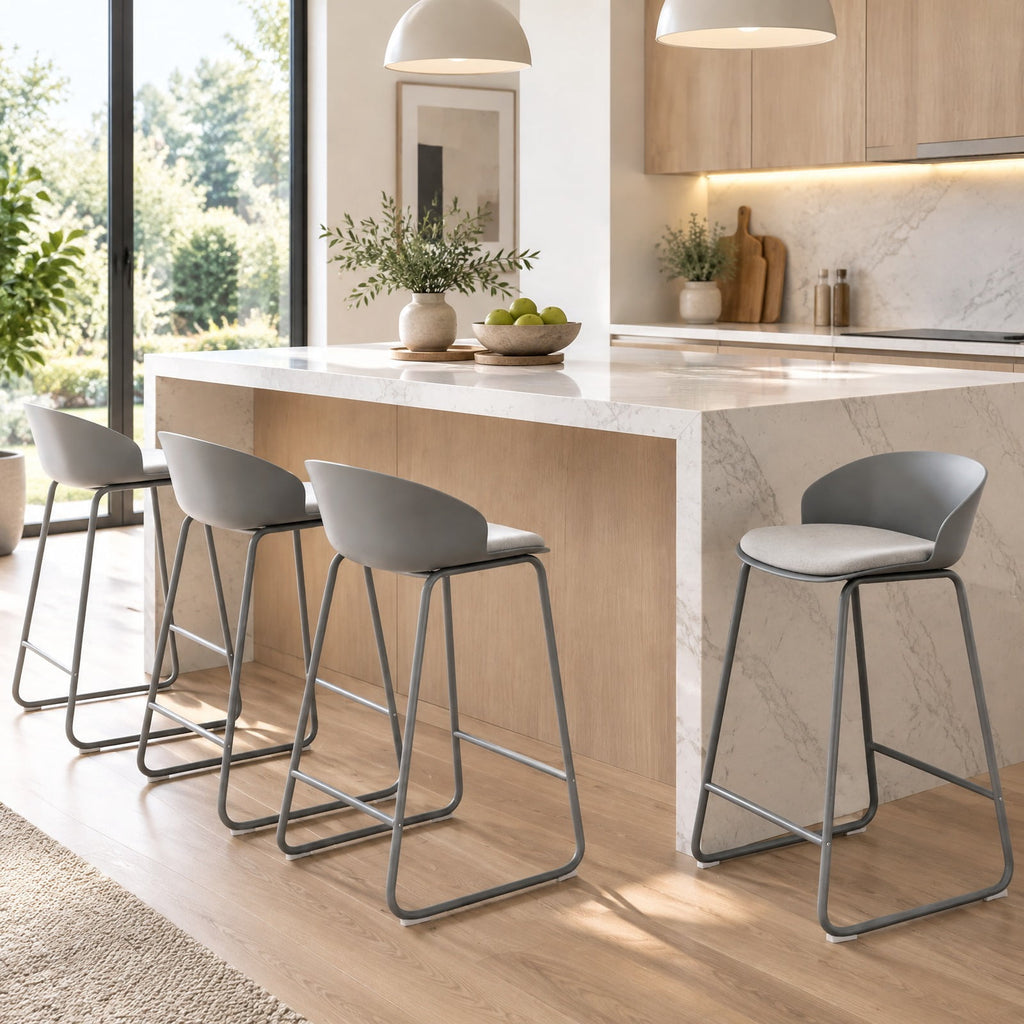 Airfind Set of 4 Counter Height Bar Stools with Curved Backrest and Metal Frame for Kitchen Dining, 330 lbs Capacity, Plastic Metal Frame, Gray