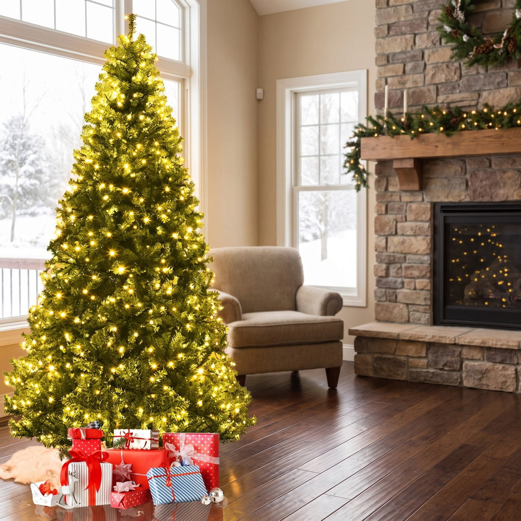 Airfind Artificial Premium Hinged Christmas Tree-8 Feet, PVC Frame, 0.9in x 1.6in x 2in Footprint, Green Adapter: UL-certified