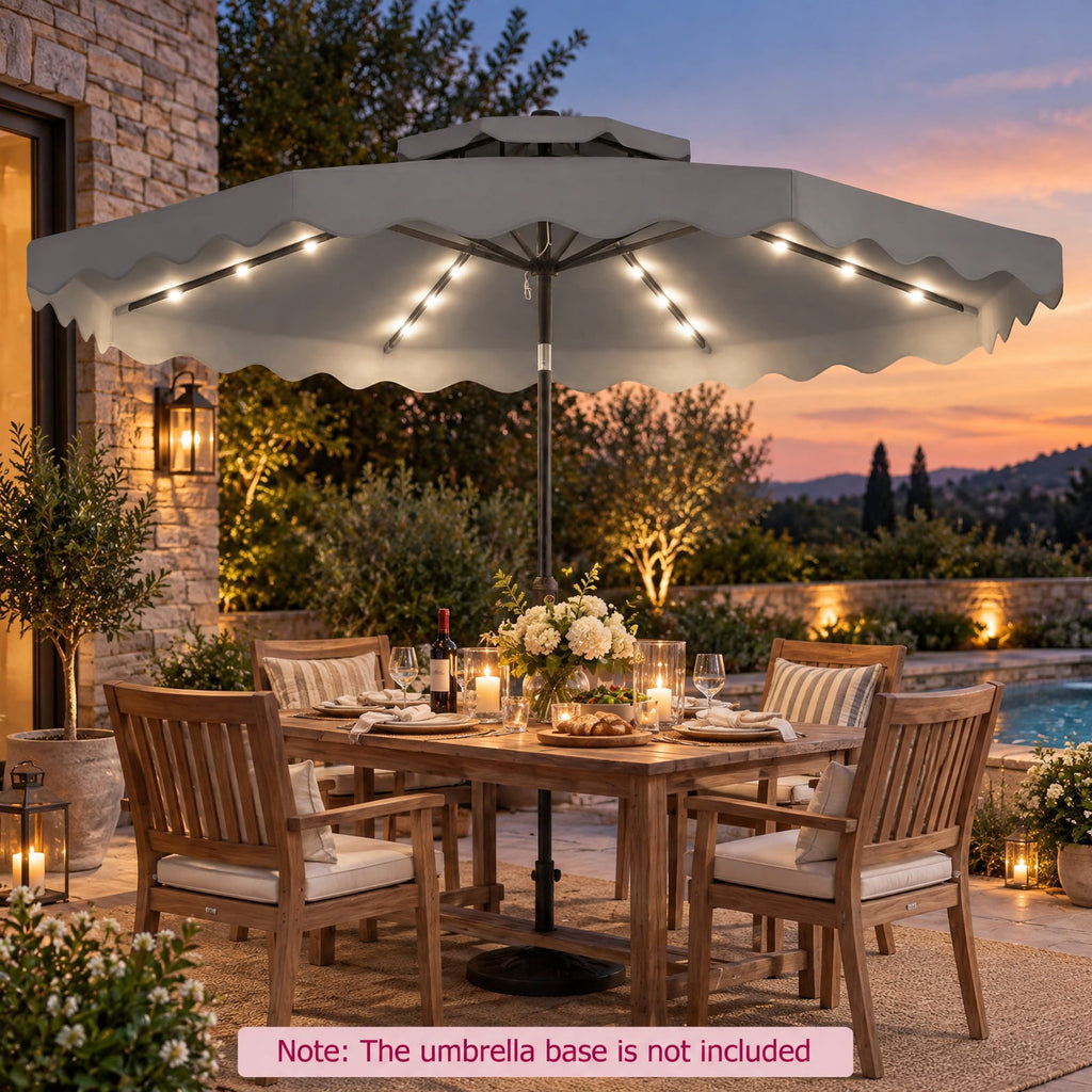 Airfind 9 FT Solar LED Patio Umbrella Push-Button Tilt and Crank 24 LED Lights and 8 Ribs, Polyester Fabric Metal Frame, 9 x 8.2 ft Footprint, Gray