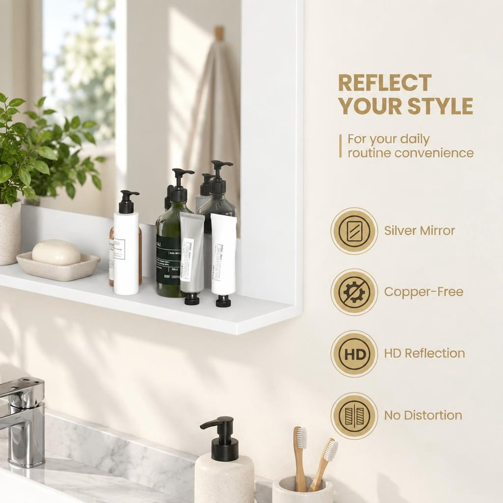 Airfind Rectangle Bathroom Mirror with Shelf 23.5 x 17.5 Inch and Wood Frame, 23.5 x 4 x 17.5Mirror Footprint, White