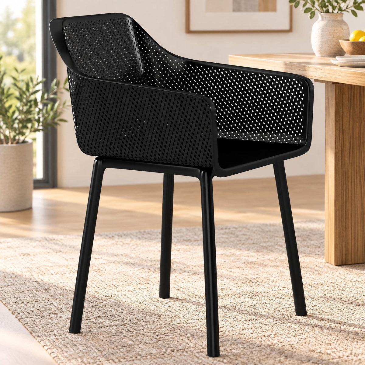 Airfind Modern Plastic Dining Chairs Set of 2 Kitchen Armchairs with Breathable Mesh Backres, 330 Lbs Capacity, PP, Black