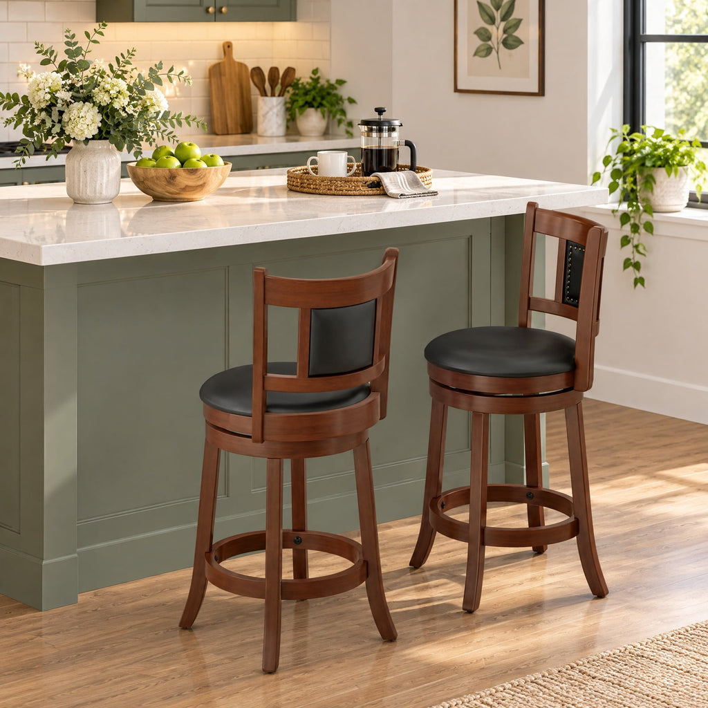 Airfind 25.5 Inch/30.5 Inch Upholstered Bar Stools Set of 2 with Curved Backrest and Footrest-25.5 inches, 250 lbs Capacity, Espresso Black
