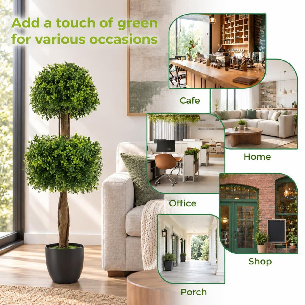 Airfind 40 Inch Artificial Boxwood Topiary Ball Tree for Front Porch Patio Home, PP Cement PE for Convenient Everyday Use, Green
