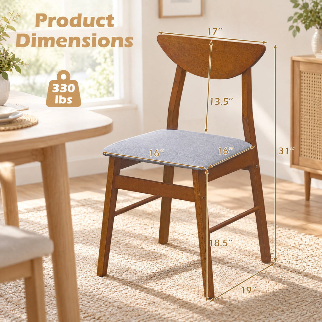 Airfind Set of 2 Upholstered Dining Chairs with Curved Backrest and Rubber Wood Frame, 330 lbs Capacity, Rubber Wood Frame, Walnut