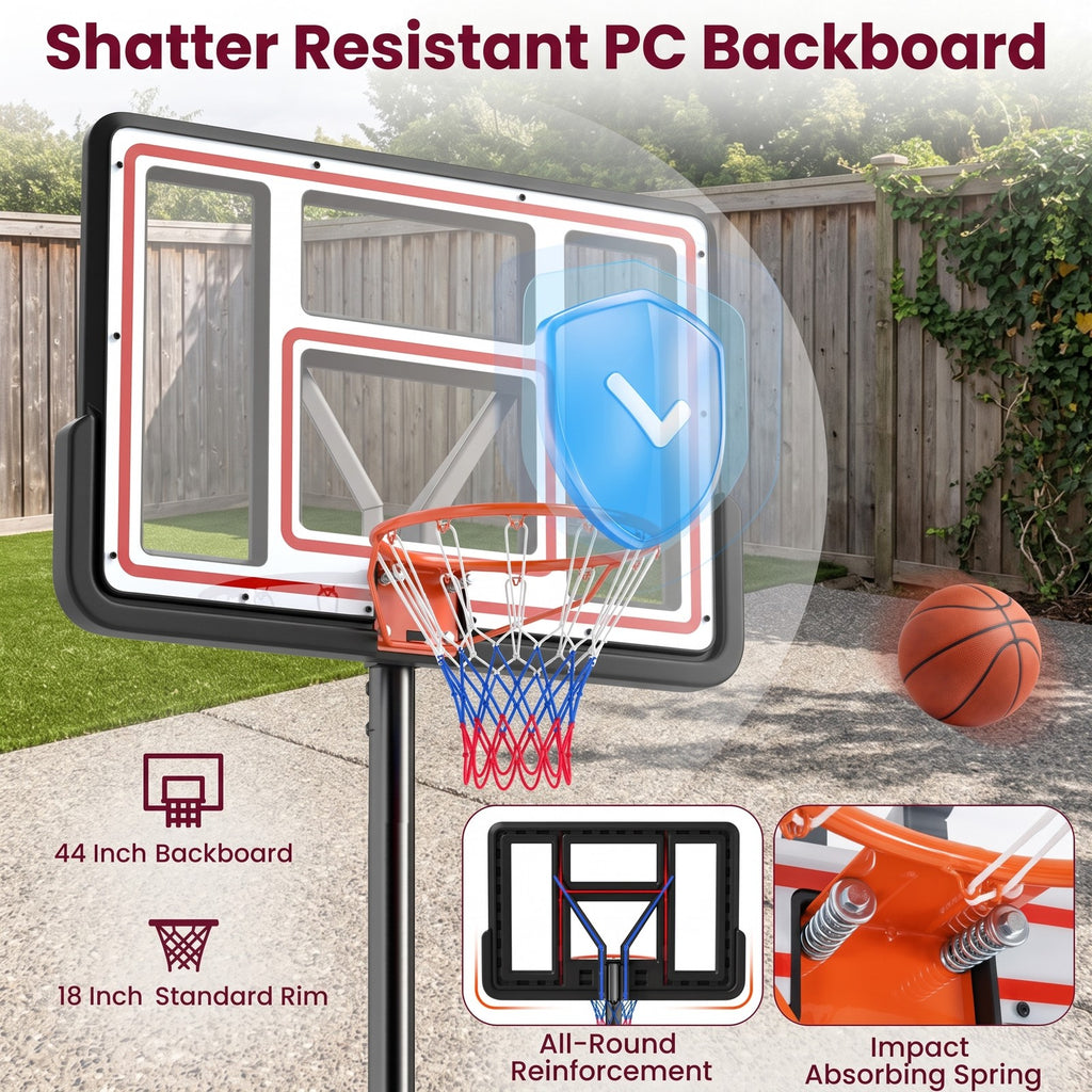 Airfind Portable Basketball Hoop System, Adjustable 7.4-10 ft Basketball Goal with 44 in Shatterproof Backboard and Fillable Base for Kids Teens Adults Indoor, Black