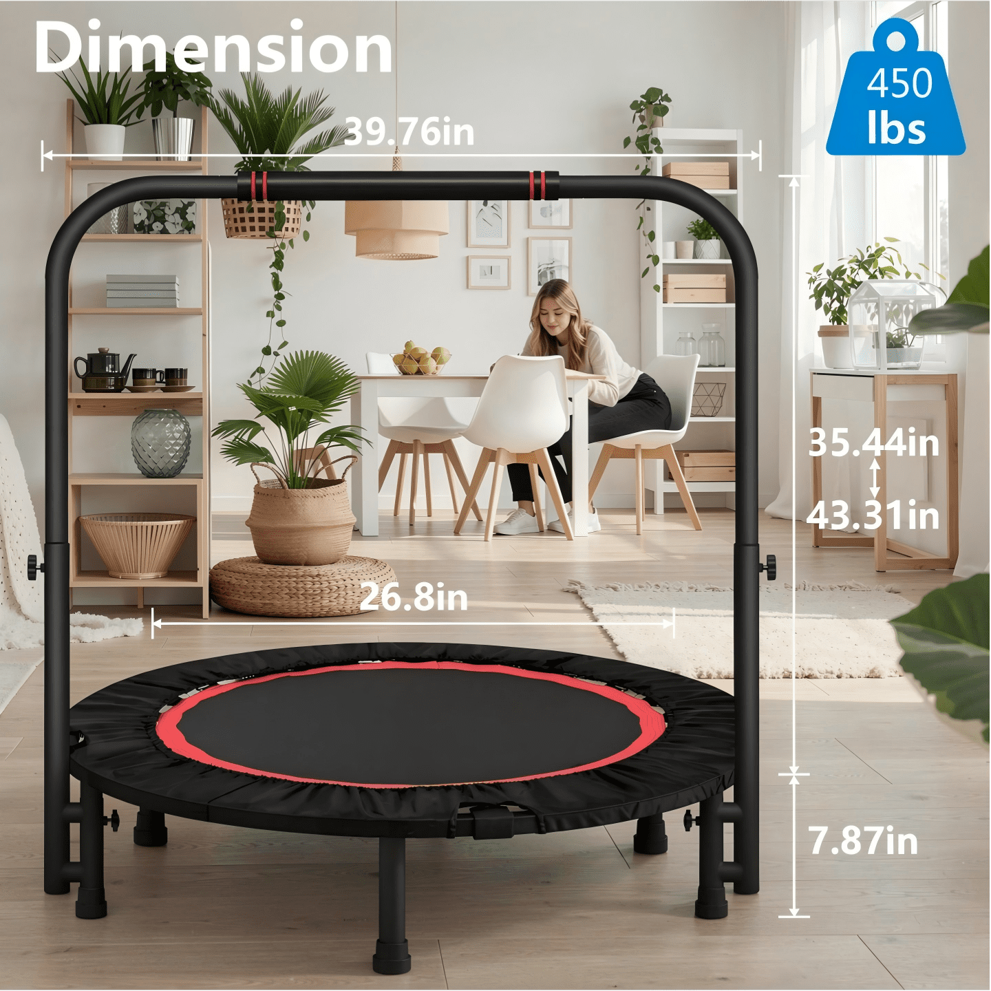 Airfind 40 Inch Mini Trampoline for Adults, 450LBS Foldable Fitness Rebound