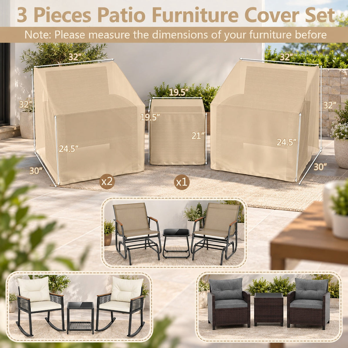 Airfind Patio Furniture Covers Waterproof Outdoor Conversation Covers for 3 Pieces Bistro Set, Polyester PU Frame, 32 x 30 x 24.5 Footprint