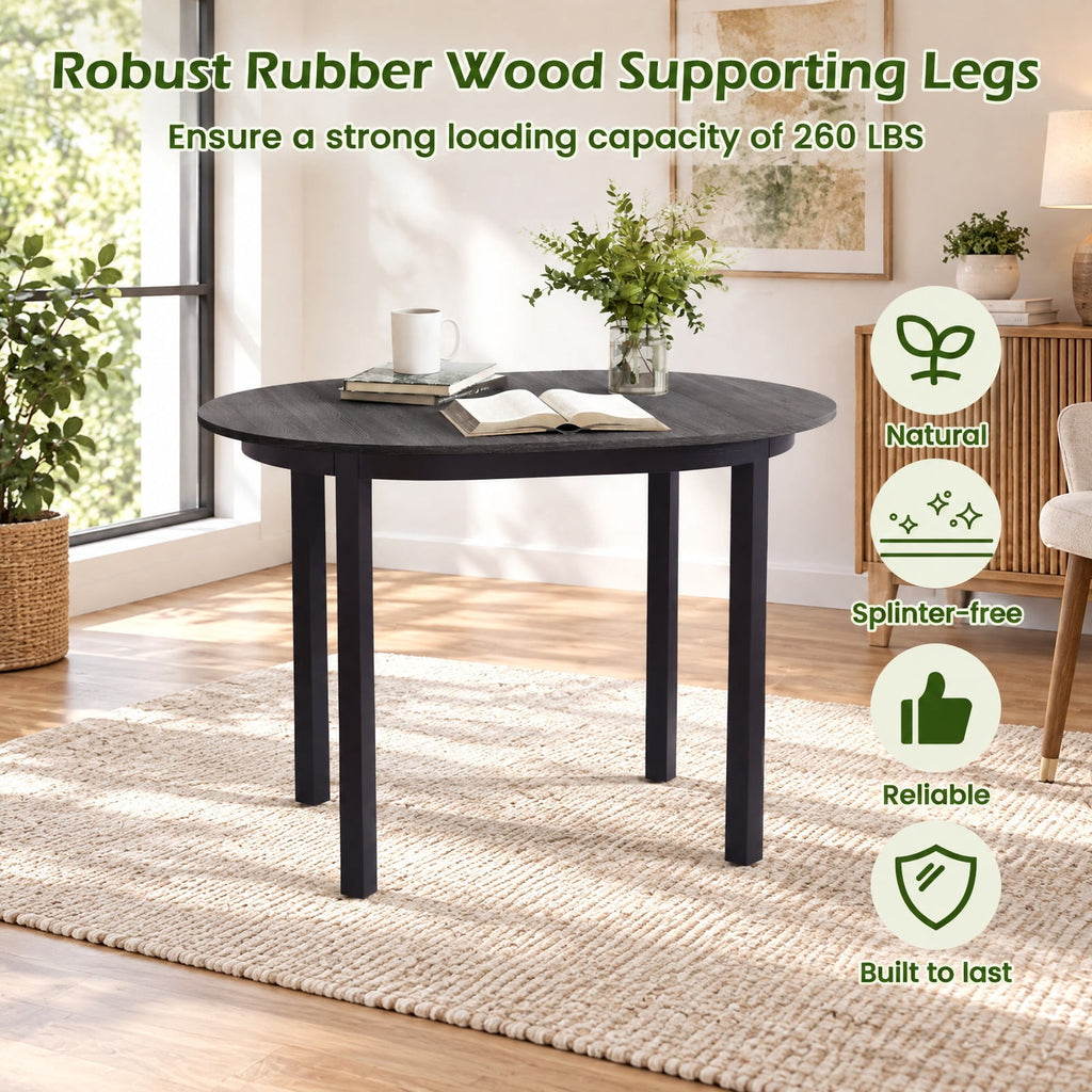 Airfind 43 Inch Wooden Dining Table with Rubber Wood Legs for 2-4 People, 260 lbs Capacity, Rubber Wood MDF Frame, 43 x 31 x 30 Footprint, Black