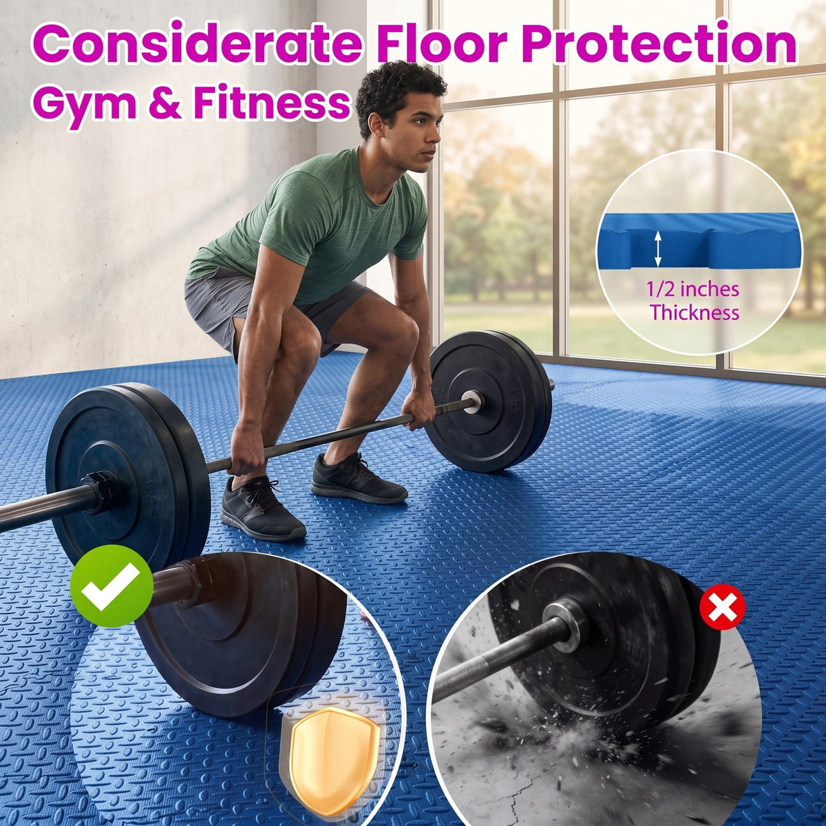 Airfind 24 Tiles Puzzle Exercise Floor Mat with Interlocking EVA Foam and Non-Slip Texture for Home Gym Equipment Protection, Blue