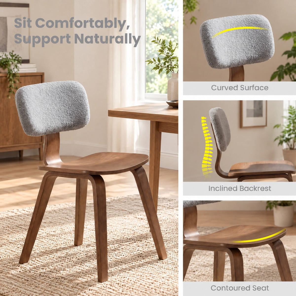 Airfind Set of 2 Rubber Wood Dining Room Chairs with Teddy Velvet Padded Backrest, Capacity 330 lbs Capacity, Rubber Wood Teddy Velvet Sponge Frame