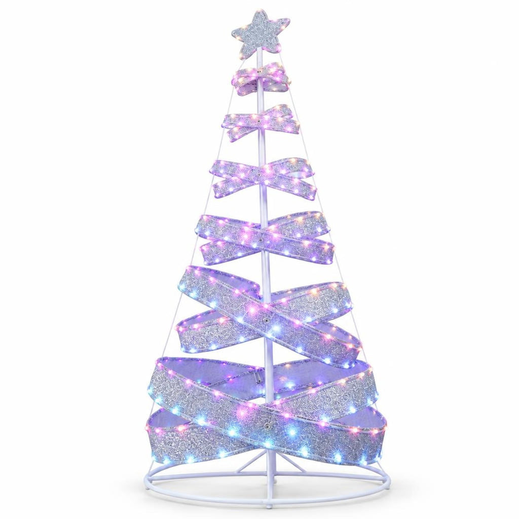 Airfind 7 Feet Outdoor Spiral Christmas Tree for Party Xmas New Year Decoration, Metal Polyester Frame, 2.3 ft x 2.3 ft x 7 ft Footprint, White