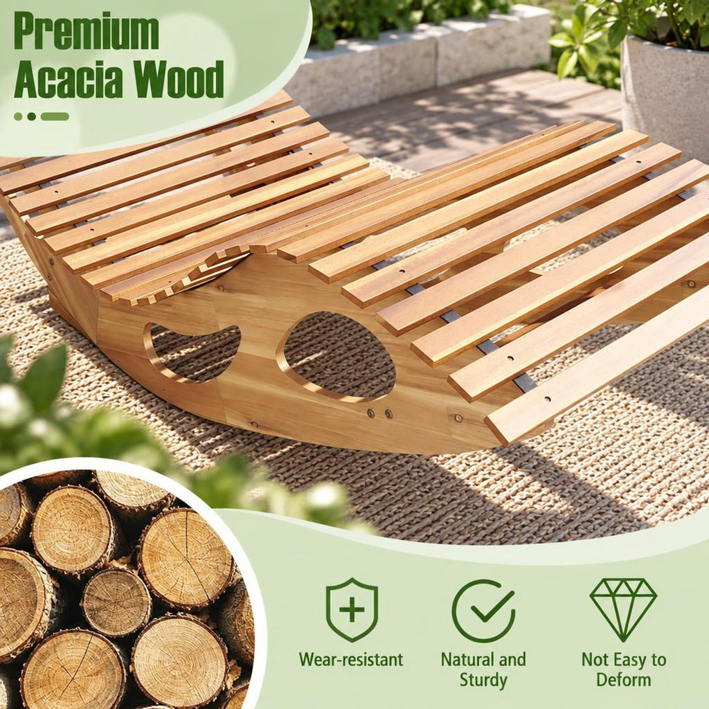 Airfind Acacia Wood Patio Rocking Sun Lounger Chaise Lounge with Ergonomic Curved Seat, 350 lbs Capacity, Acacia Wood Frame, Wood