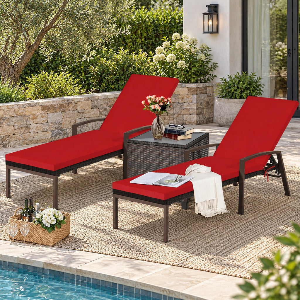 Airfind 2 Pieces Patio Rattan Adjustable Back Lounge Chair with Armrest and Removable Cushions, 400 lbs Capacity, Steel Rattan Frame, Red