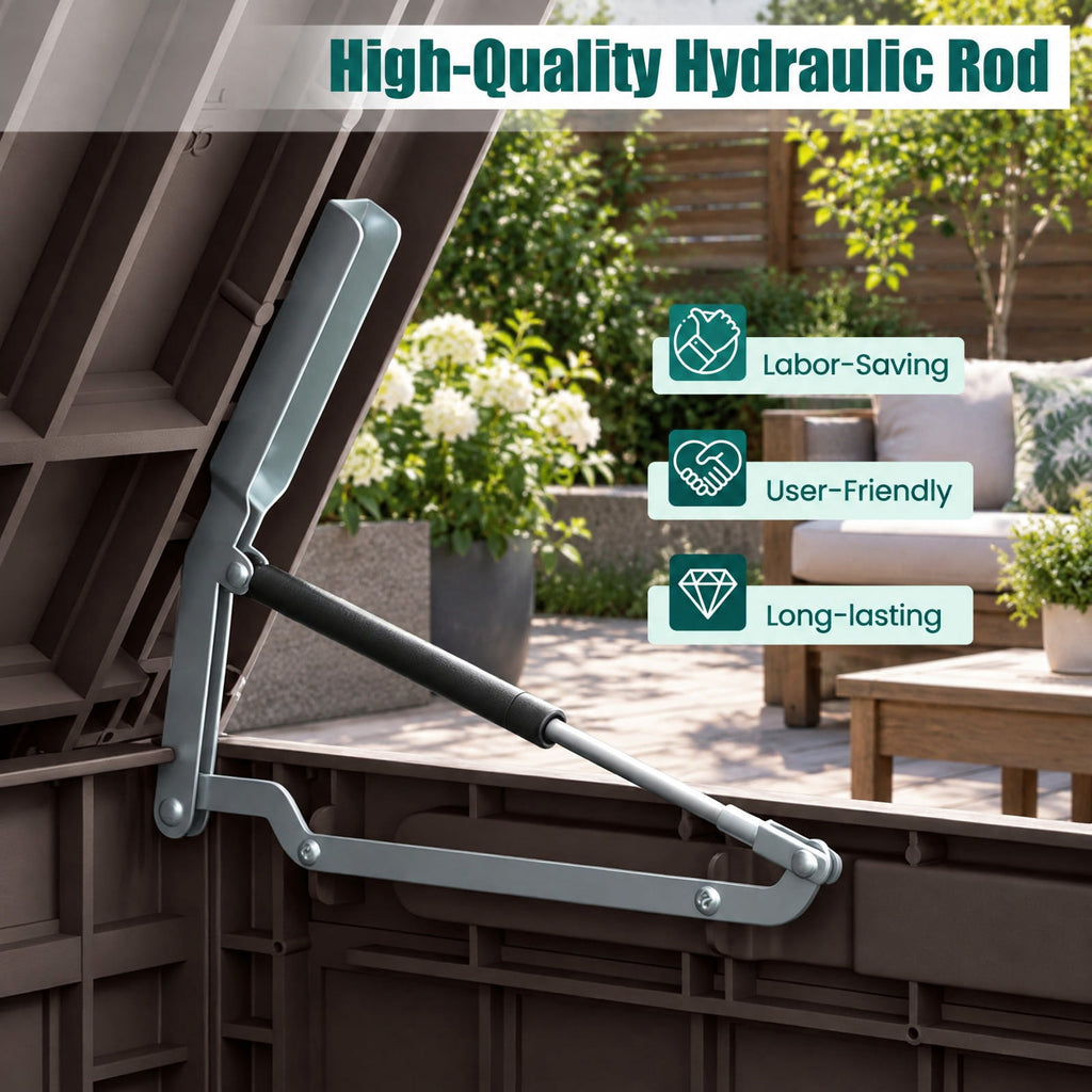 Airfind 120 Gal Outdoor Deck Box with Lid and Handles for Garden Tools, 540 lbs Capacity, PP Metal, 52 Inch x 24 Inch x 25 Inch , Brown