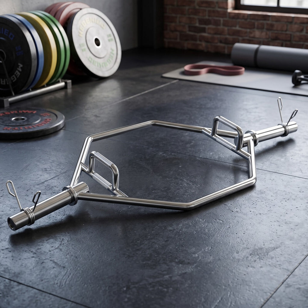 Airfind 56 Inch Olympic Hexagon Deadlift Trap Bar with Folding Grips, Chrome Steel Powerlifting Hex Bar with Dual Knurled Handles for Home Gym, 800 lbs Capacity, Silver