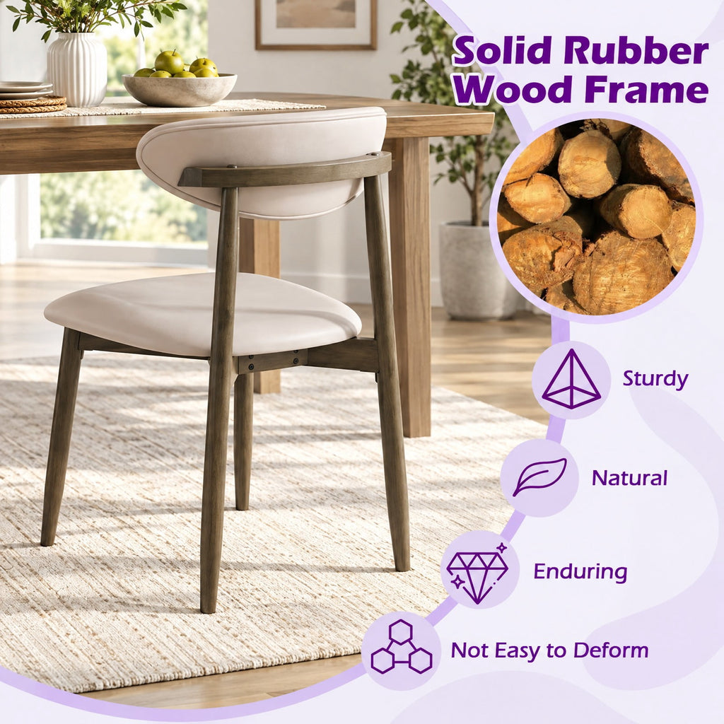 Airfind Set of 4 Wooden Modern Upholstered Dining Chairs with Curved Backrest, 330 lbs Capacity, Rubber Wood Frame, Beige