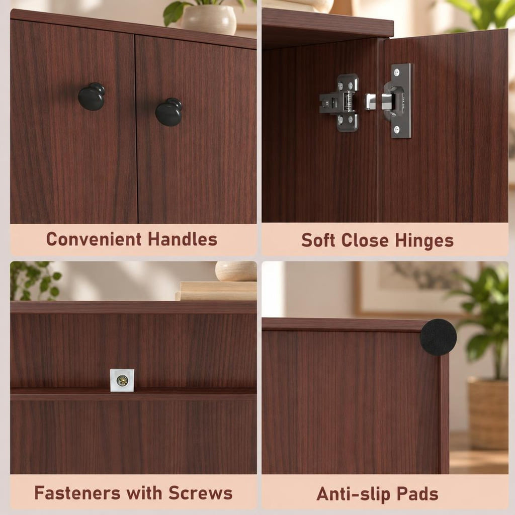 Airfind 2-Door Modern Floor Storage Cabinet with 3-Tier Shelf, 110 lbs Capacity, Engineered Wood MDF Frame, 27.5in x 13.5in x 33.5in Footprint, Brown