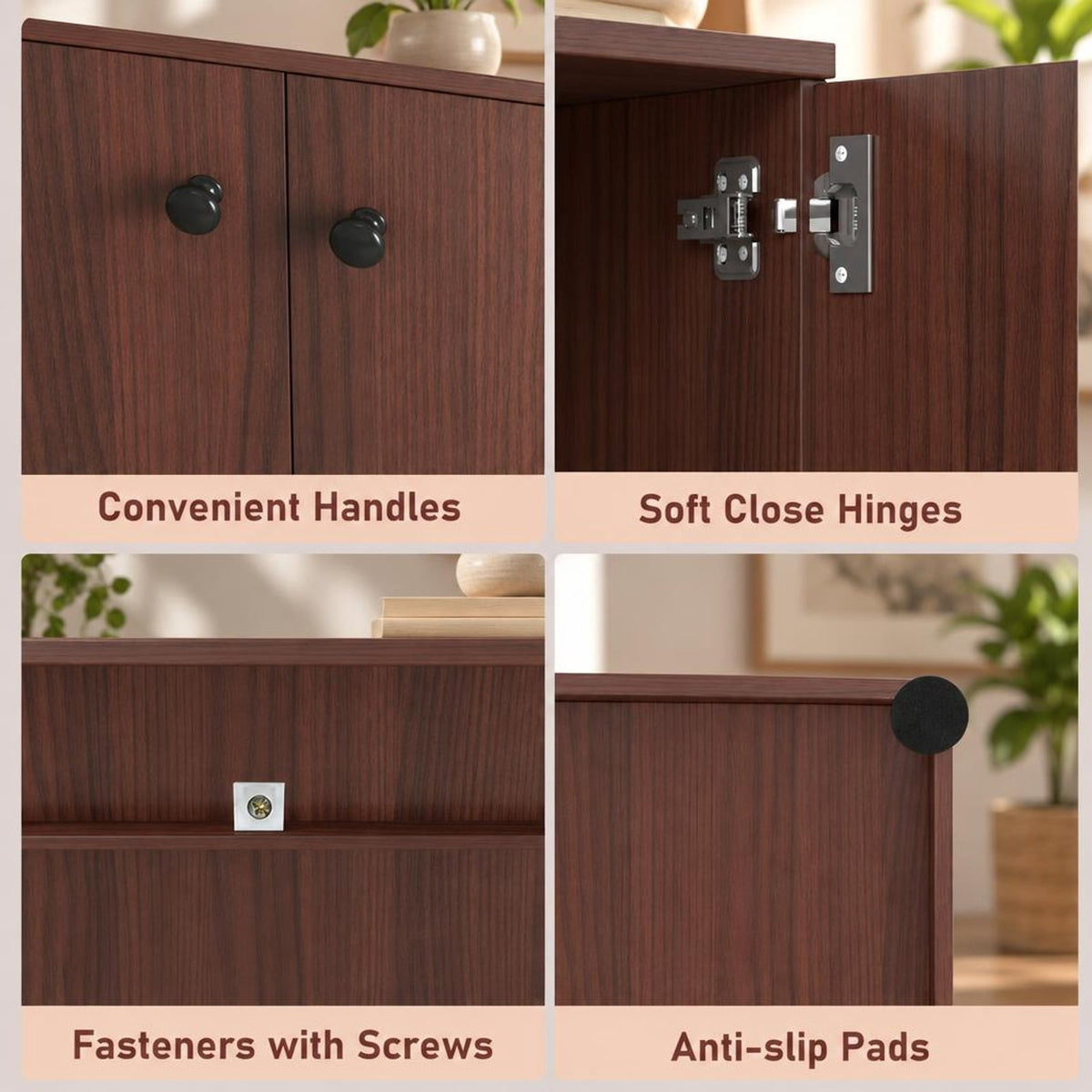 Airfind 2-Door Modern Floor Storage Cabinet with 3-Tier Shelf, 110 lbs Capacity, Engineered Wood MDF Frame, 27.5in x 13.5in x 33.5in Footprint, Brown