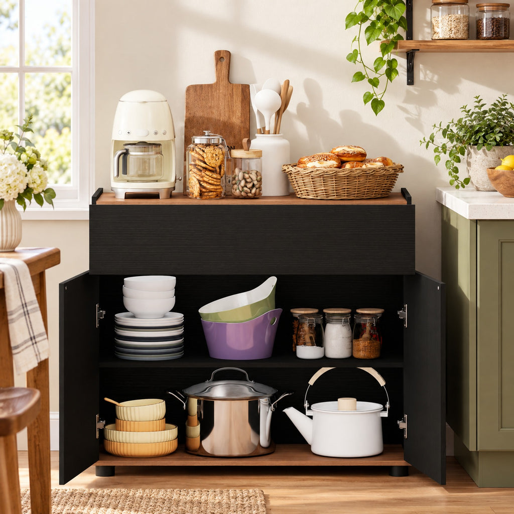Airfind Sideboard Buffet Cabinet with Storage Wooden Kitchen Storage Cabinet, 44 lbs Capacity, Engineered Wood MDF PP Frame, Black