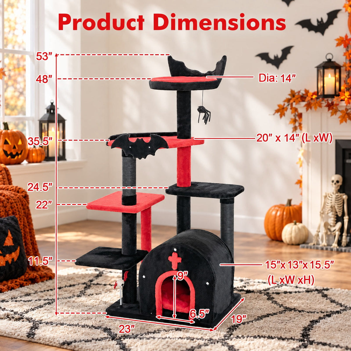 Airfind Gothic Cat Tree 53 Inch Tall Cat Tower with Cat Bed and Arch-Shaped Condo, 22 lbs Capacity, 23 x 19 x 53 Footprint, Black