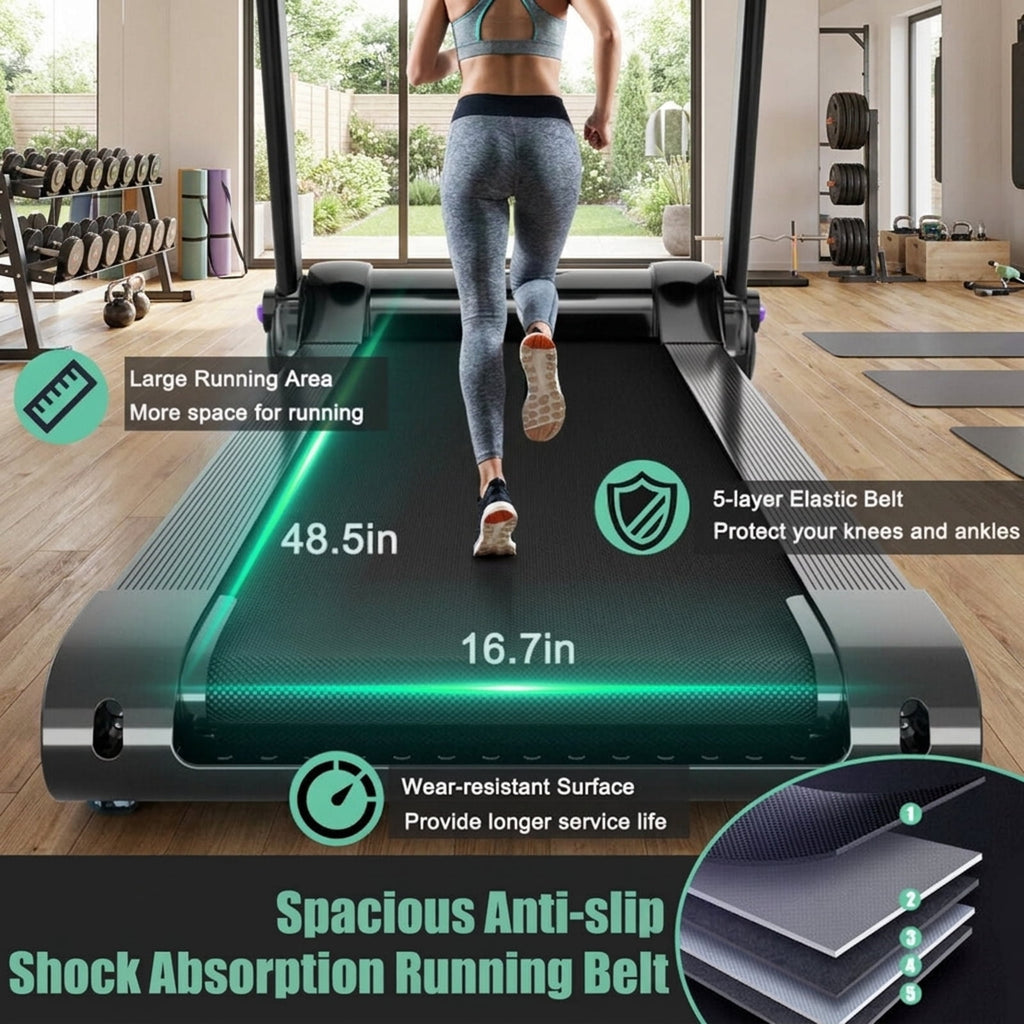 Airfind 3HP Folding Cardio Treadmill with Audio Console, Purple