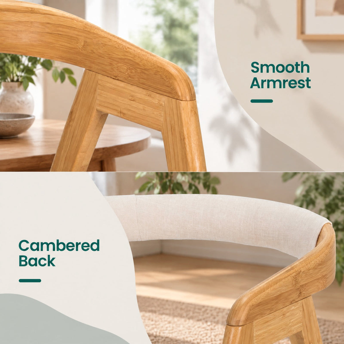 Airfind Leisure Bamboo Dining Chair with Curved Back and Anti-slip Foot Pads, 286 lbs Capacity, Bamboo Frame, 22.5 x 21.5 x29 Footprint, Natural