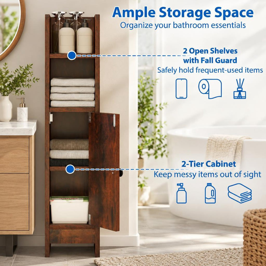 Airfind Bathroom Slim Cabinet Corner with Door and Adjustable Shelf, 44 lbs Capacity, Engineered Wood Frame, Brown