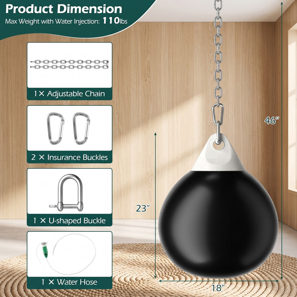 Airfind 18 Inch 110 lb Heavy Aqua Water Punching Bag with Adjustable Metal Chain and Water Injector for Home Gym Boxing MMA Training, Black